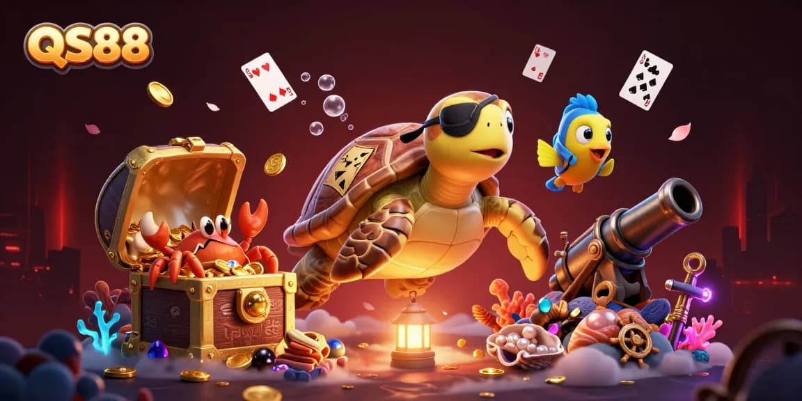 QS88 mang đến trải nghiệm casino nổi bật với rùa cướp biển và kho báu dưới nước.