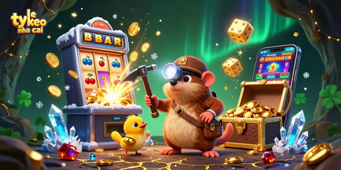 Engage with ty le keo nha cai through this dynamic 3D illustration of casino excitement and vibrant game elements.