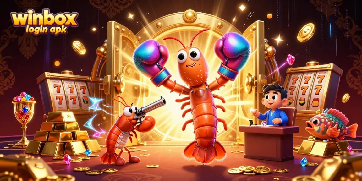 Experience the thrill of casino gaming with winbox login apk featuring vibrant 3D characters amidst treasure.