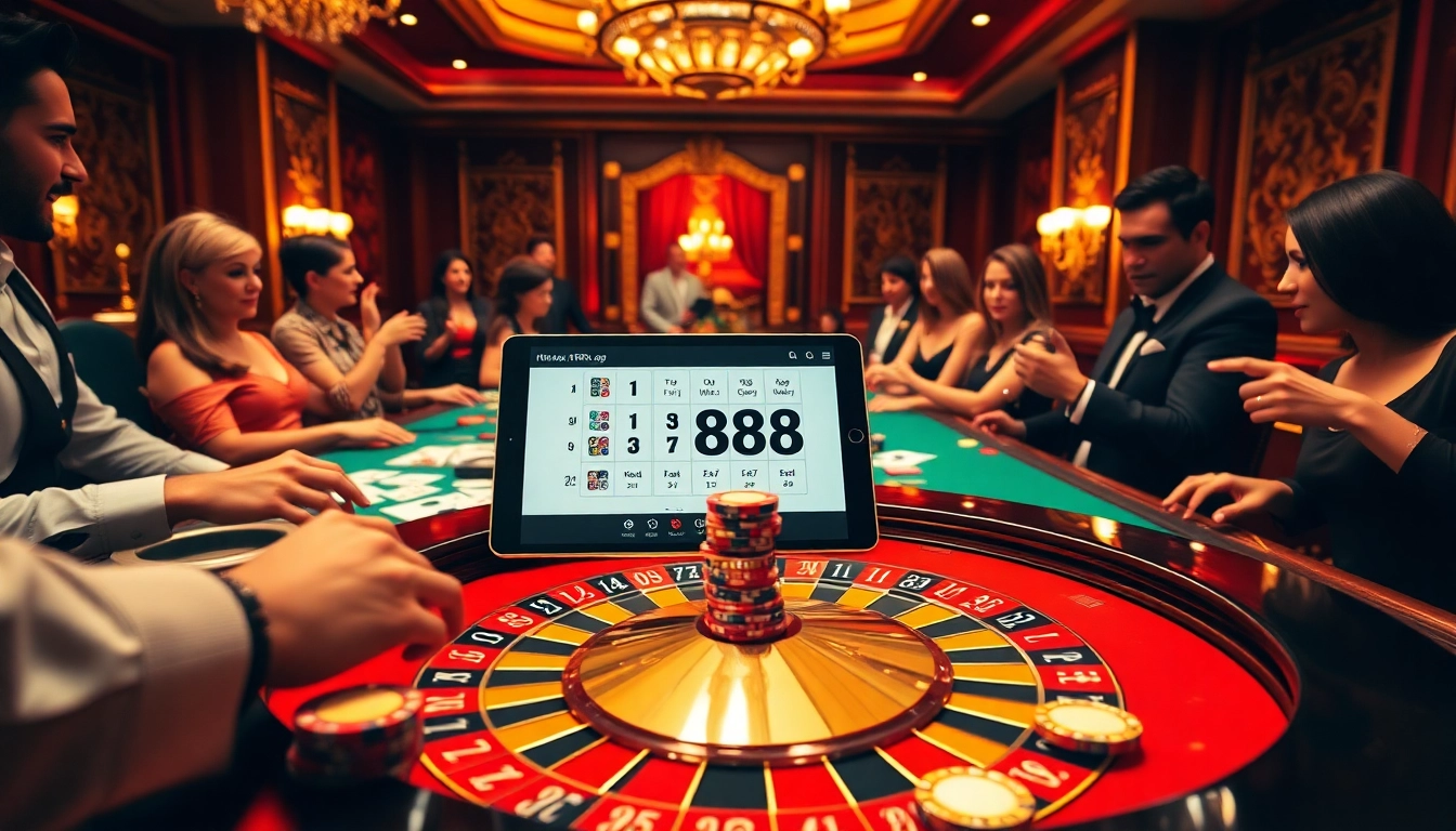 Experience the thrill of gaming at https://rr88c.org/ with a lively casino scene showcasing roulette and poker action.