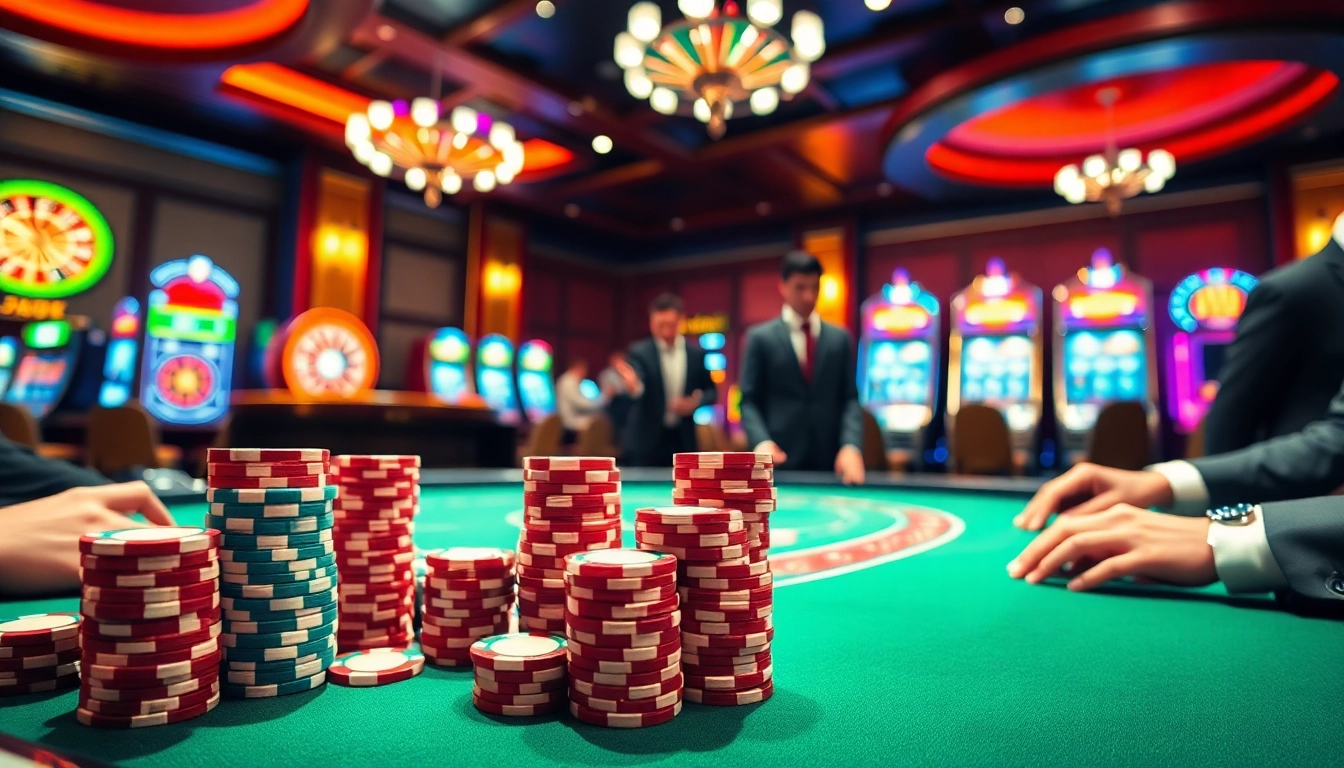 Play poker at a TOP CLUB casino with vibrant chips and an exciting atmosphere.