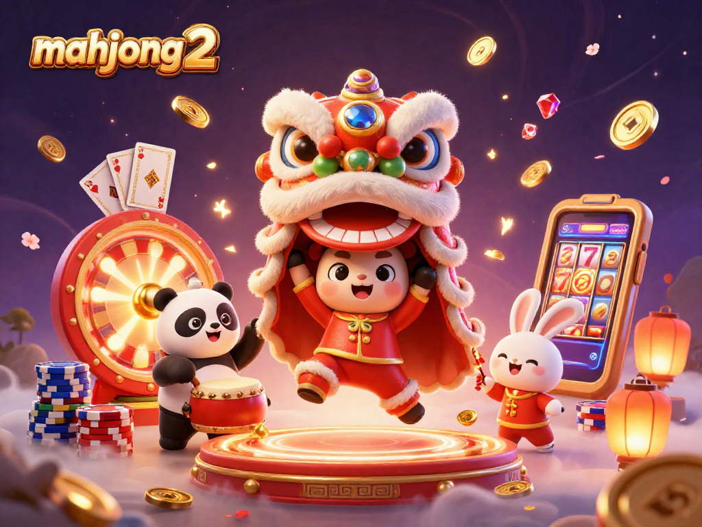 Experience mahjong 2's captivating action with vibrant festival-themed 3D characters and casino elements.
