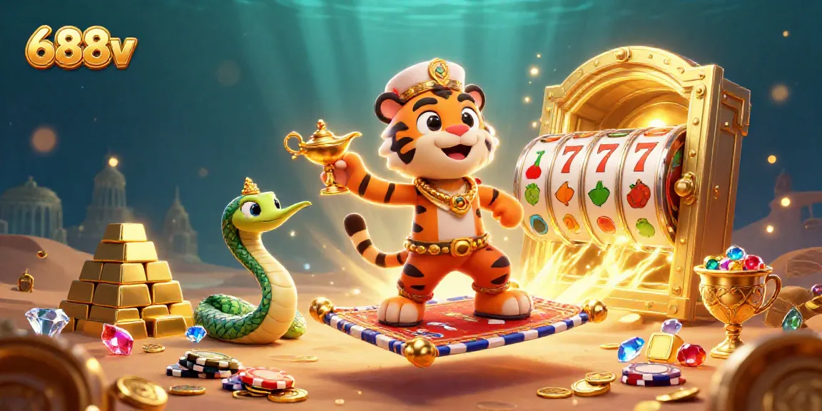 Experience thrilling slots at 688v, featuring an Arabian-themed sultan and dazzling treasures.