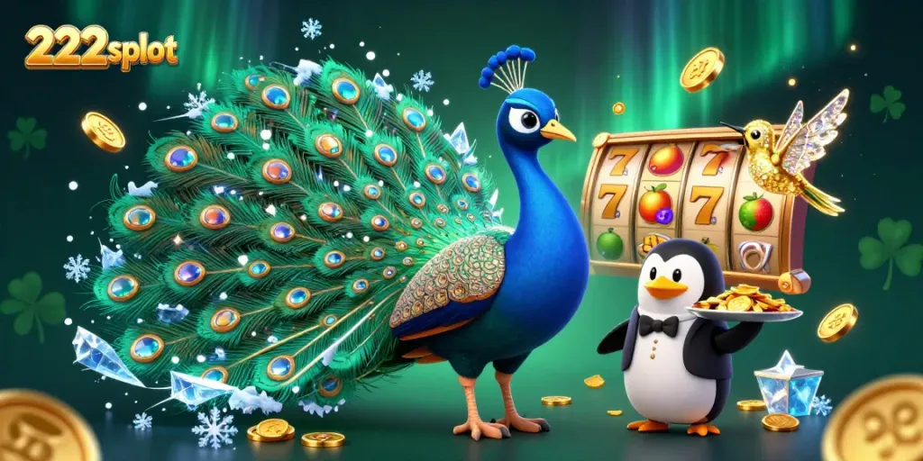 Menangkan jackpot dengan 222slot dalam ilustrasi kasino yang megah dan berwarna-warni.