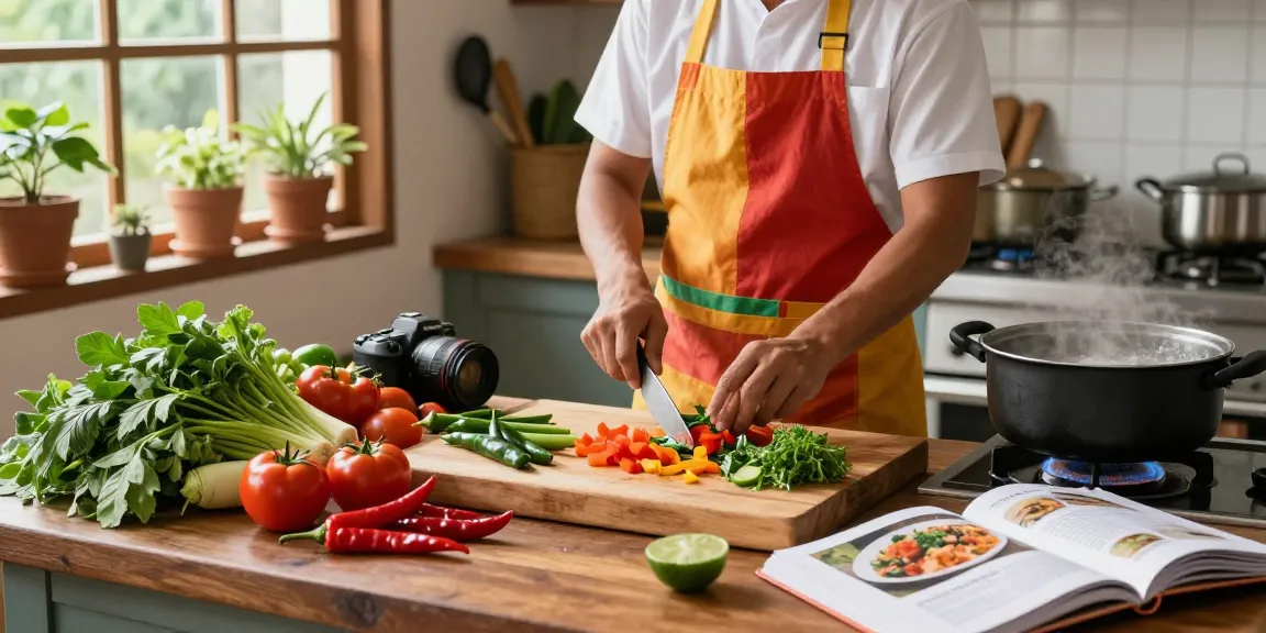 Menyiapkan hidangan rajatogel di dapur dengan sayuran segar dan suasana hangat.