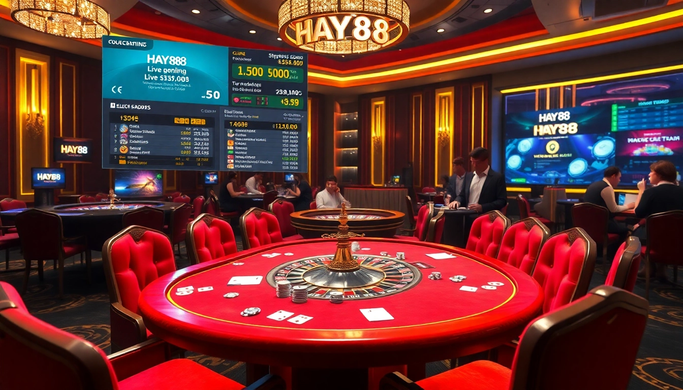 Experience HAY88's thrilling casino atmosphere with vibrant betting tables and live action.