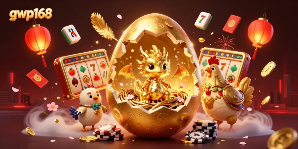 Menangkan jackpot di gwp168 dengan naga emas dan chip poker yang megah.