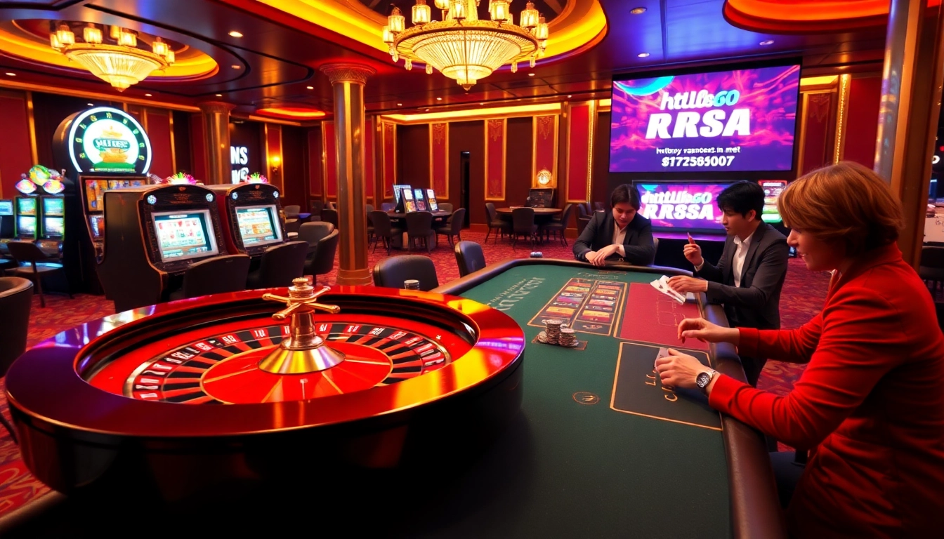 Exciting casino action at https://rr888.in.net/ with a roulette wheel and poker players engaging.