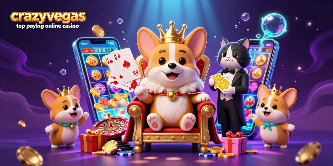 Experience the thrill of winning at crazyvegas top paying online casino amidst cartoony characters in a vibrant casino scene.