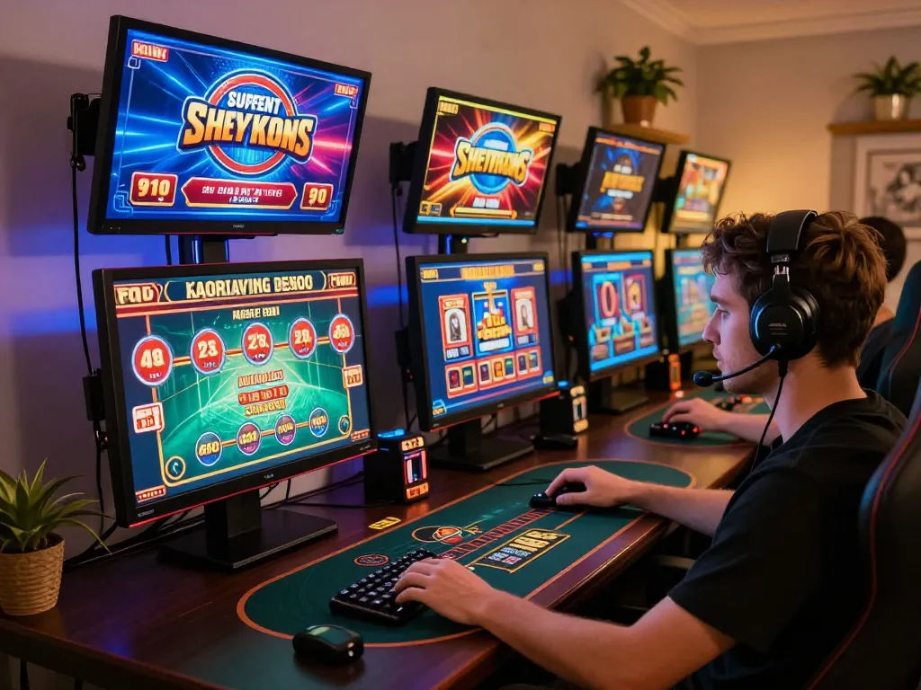 Engaging in a thrilling online gaming session at bk8 with multi-screen setup and exciting games