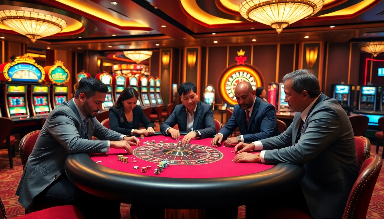 Exciting gaming experience at TOPCLUB casino featuring poker, roulette, and slot machines.