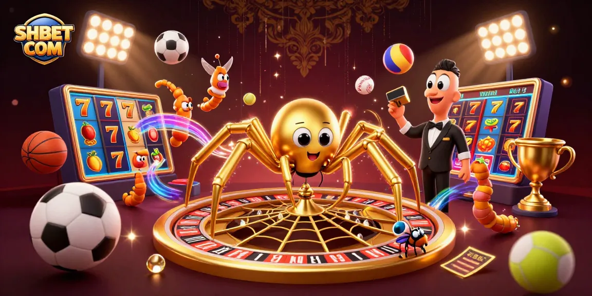 Engage with SHBET COM's exciting gaming experience showcasing a golden roulette web with vibrant symbols.