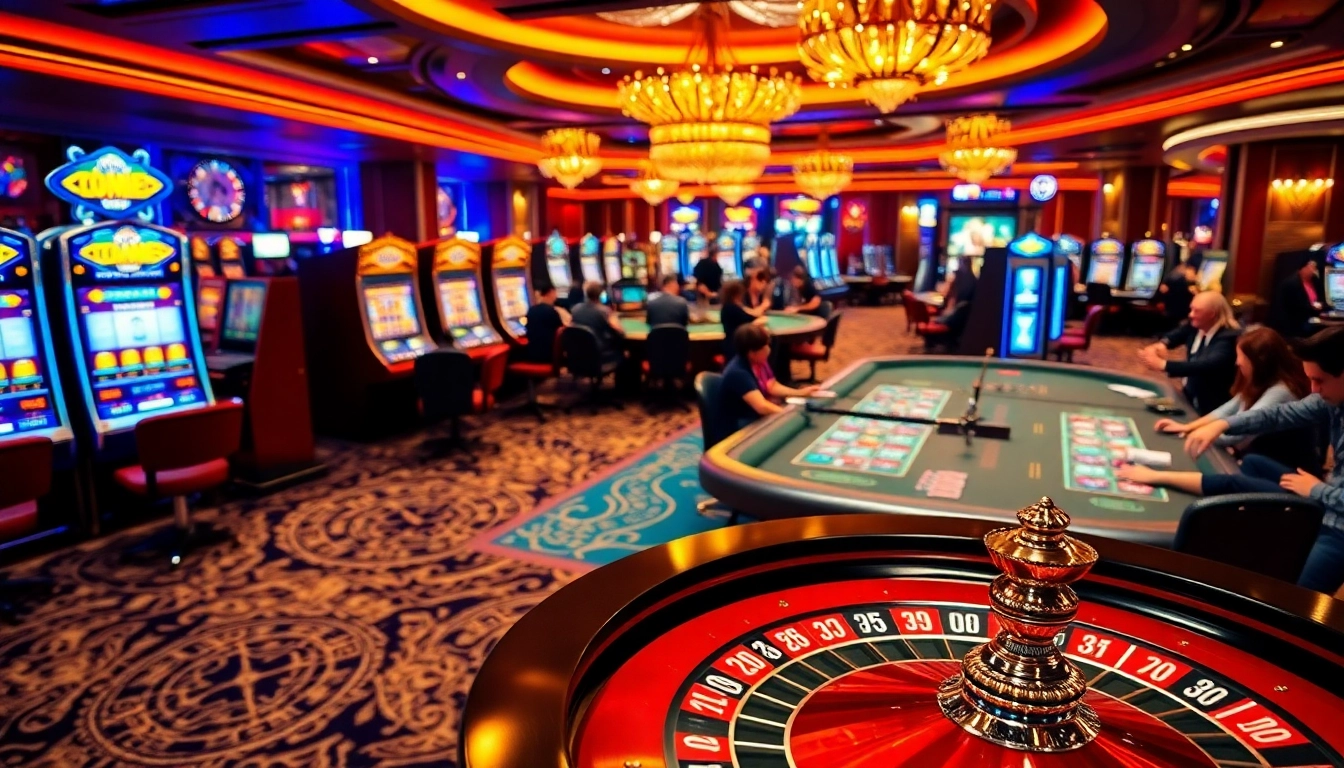 Exciting gaming atmosphere at m88 casino showcasing vibrant tables and players.
