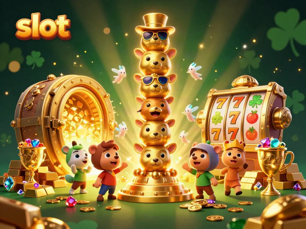 Experience exciting slot action with our vibrant cartoon totem pole surrounded by treasure.