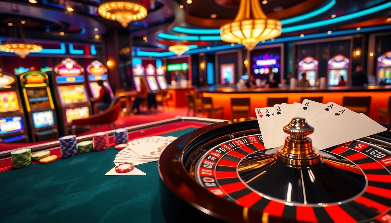 Experience the thrill of gambling at Trang chủ ok8386 with vibrant casino tables and colorful poker chips.