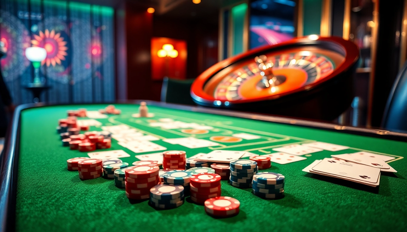 Experience the thrill of j88 gaming with vibrant chips and cards on a casino table.