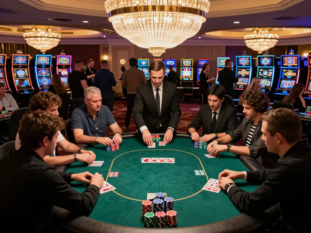 Players engaging in a high-stakes game at the casino, showcasing cm8888 poker chips and intense focus