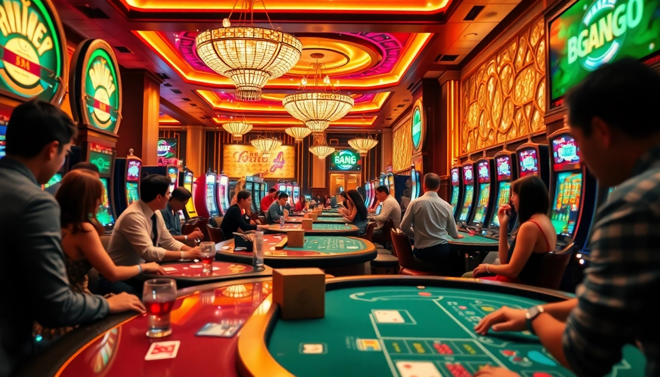 Experience the thrill at BONG99 casino with excited players engaging in high-stakes games.