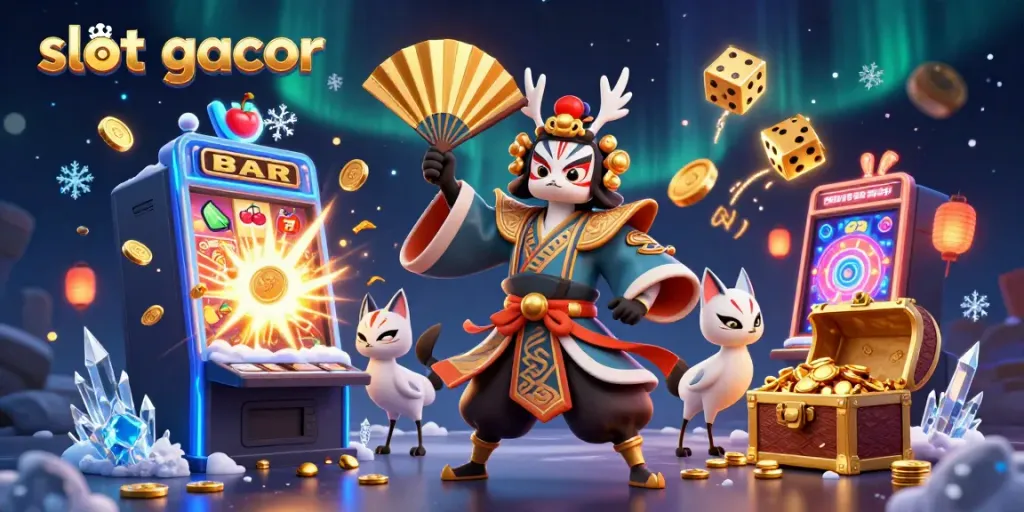 Menangkan slot gacor dalam ilustrasi kasino yang dinamis dan penuh keberuntungan.