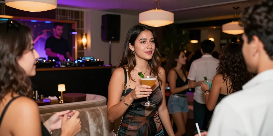Gái gọi tận hưởng không khí sôi động tại quán bar thời thượng, tạo dáng tự tin bên ly cocktail rực rỡ.