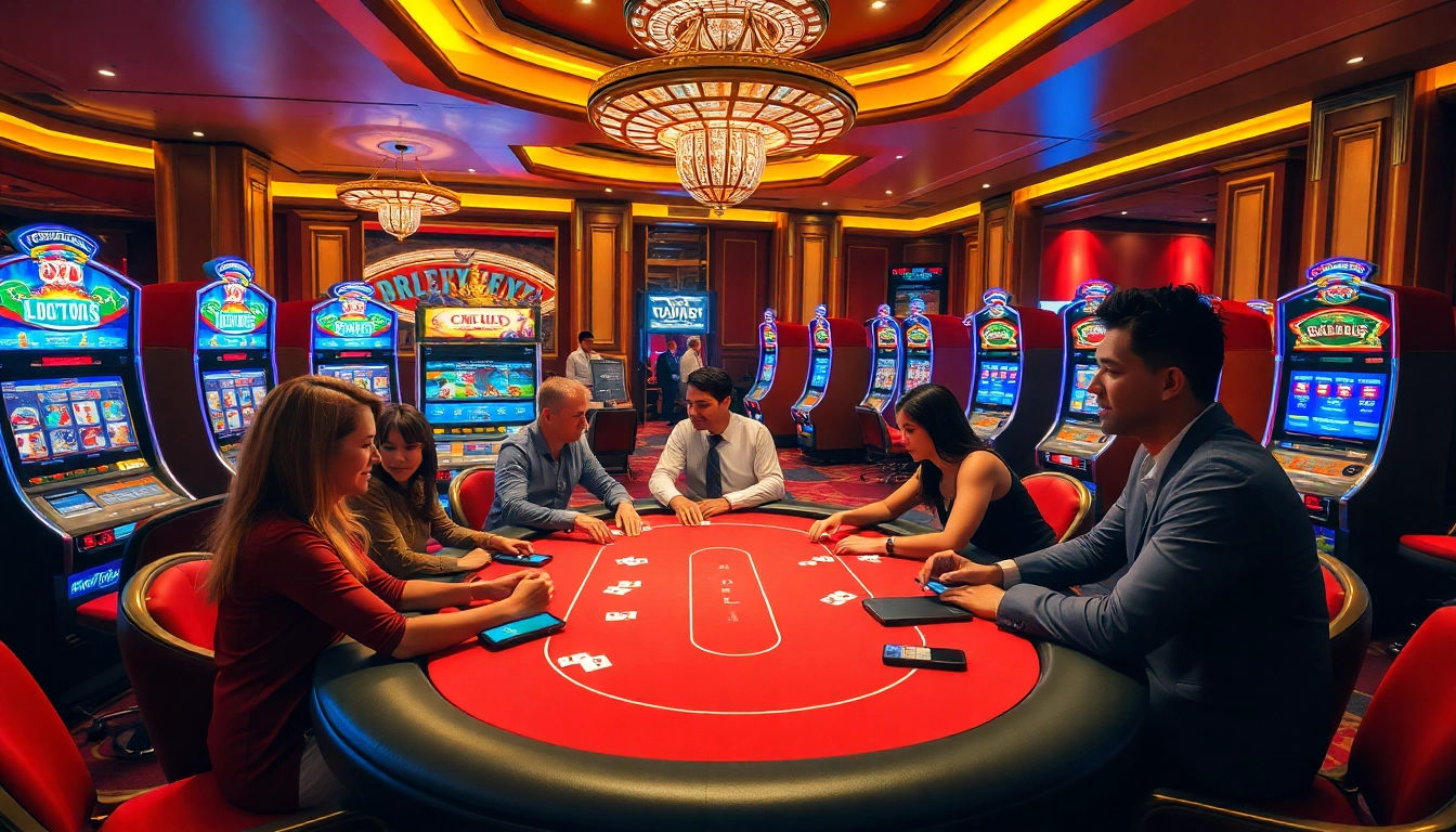 Engage in thrilling gambling experiences at https://777vip.tech/ with a vibrant casino scene highlighting excitement.