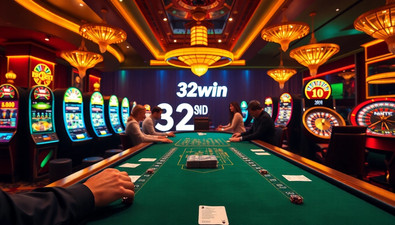 Experience thrilling blackjack action at 32win casino with vibrant tables and slot machines.