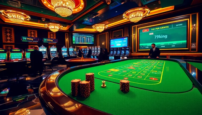 79king premium casino scene with baccarat, roulette, and glowing slots