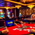 Players enjoying an exciting game at the Jun88 casino, showcasing vibrant poker chips and cards.