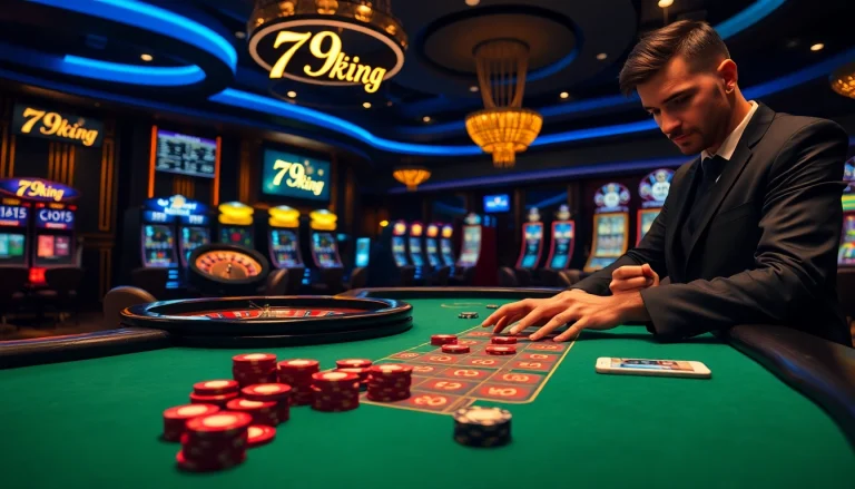 79king strategy casino scene with cards, chips, and live betting interface