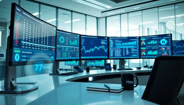 79king-branded trading desk with analytics screens and secure betting visuals