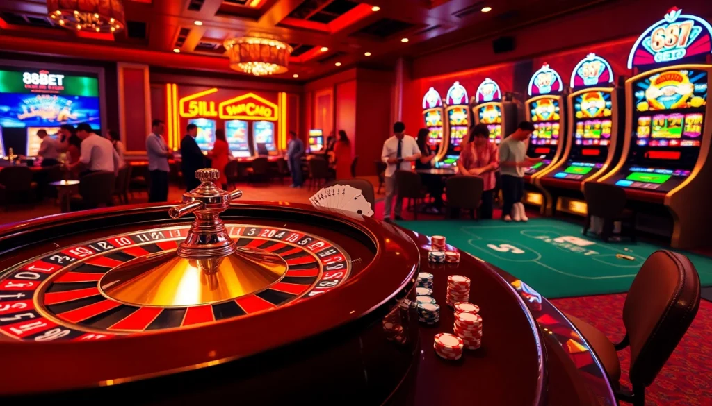 Players enjoying thrilling online gaming experiences at 88bet casino with vibrant tables and slot machines.
