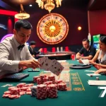 Players strategizing their moves with 789bet chips at a glamorous casino table.