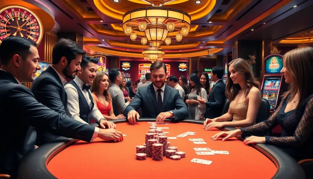 Players enjoying thrilling games at 33win casino with poker and roulette.