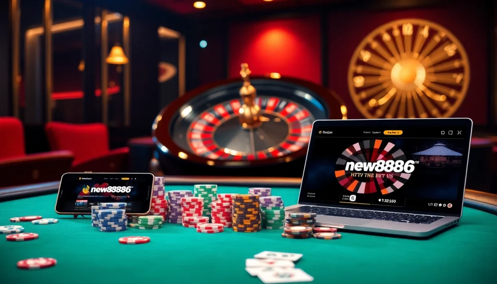 Engage in thrilling online gaming experiences with https://new88bet.us/ showcasing vibrant casino tables and digital interfaces.
