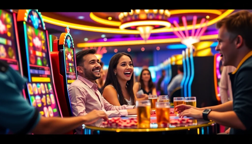 Slot gacor scene with players enjoying vibrant casino atmosphere and exciting gaming machines.