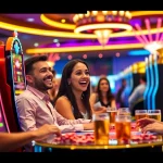 Slot gacor scene with players enjoying vibrant casino atmosphere and exciting gaming machines.