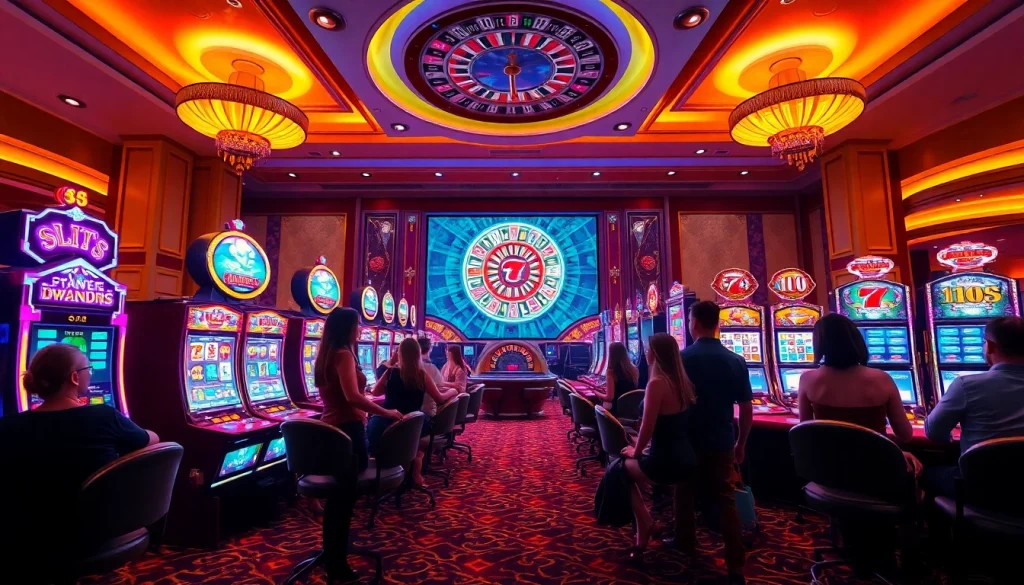 Engaging gamblers at a 슬롯사이트 with vibrant slot machines and luxurious casino ambiance.