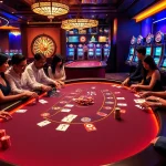 Players enjoying a high-stakes game at new888 casino, showcasing vibrant chips and roulette action.