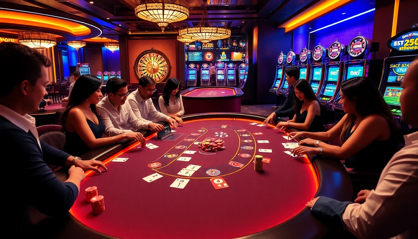 Players enjoying a high-stakes game at new888 casino, showcasing vibrant chips and roulette action.