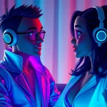 Engaging scene showcasing free sex AI chat with an alluring animated character in a cozy digital environment.