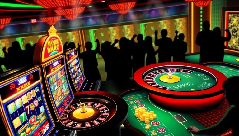 Experience thrilling gaming action at xx88 with vibrant casino visuals and interactive tables.