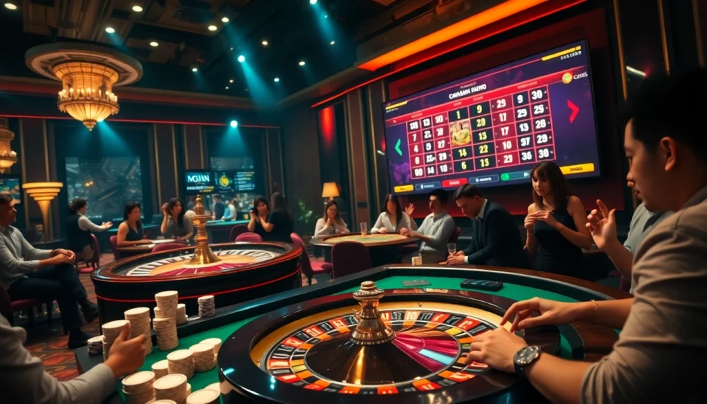 Engaged players betting with kèo nhà cái at a luxurious casino table surrounded by excitement.