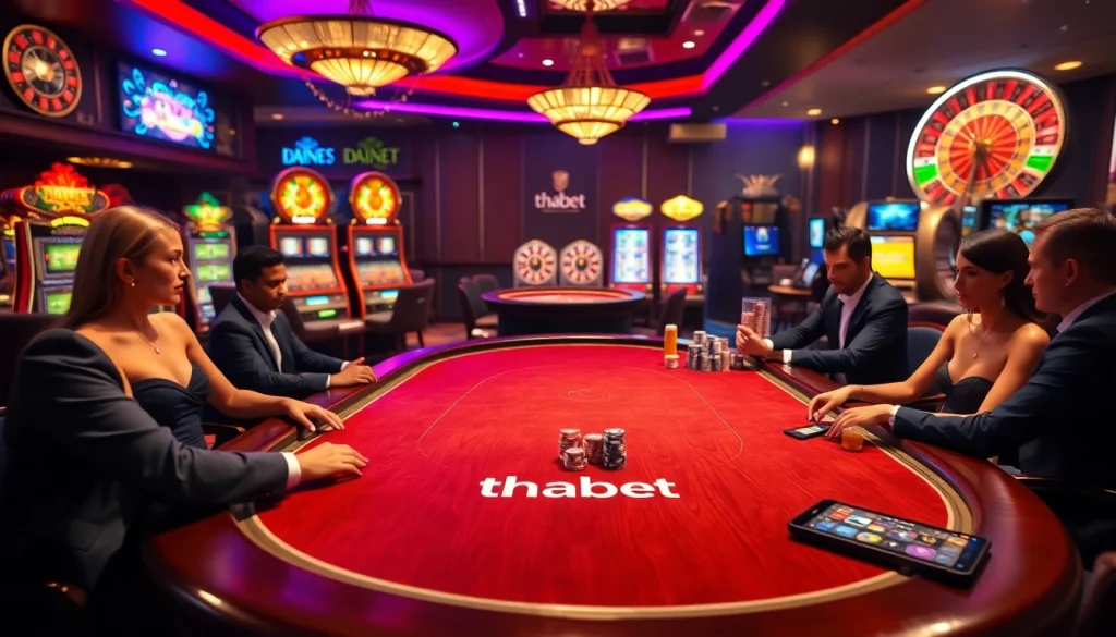 Players engaging in a thrilling poker game at Thabet casino scene.