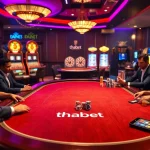Players engaging in a thrilling poker game at Thabet casino scene.