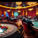Players strategizing at Nhà cái 32Win casino table with vibrant chips and cards.