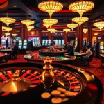 kkwin casino scene with roulette and vibrant slot machines, capturing the thrill of gambling.