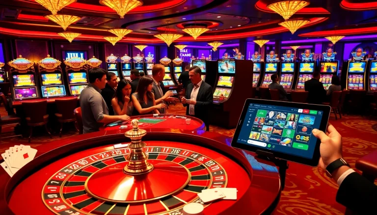 Players enjoy a thrilling moment at a JILI casino with roulette and slot machines.