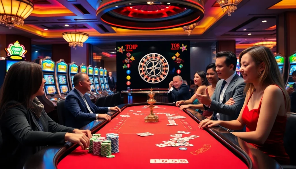 TOPVIP players enjoying an exhilarating night at a top-notch casino table surrounded by luxury gaming elements.