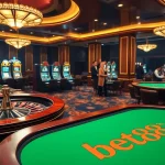 Experience thrilling wins at bet88 with an elegant casino interior, featuring roulette and poker tables.