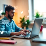 Engage your audience with follow in dm feature illustrated in a vibrant workspace.